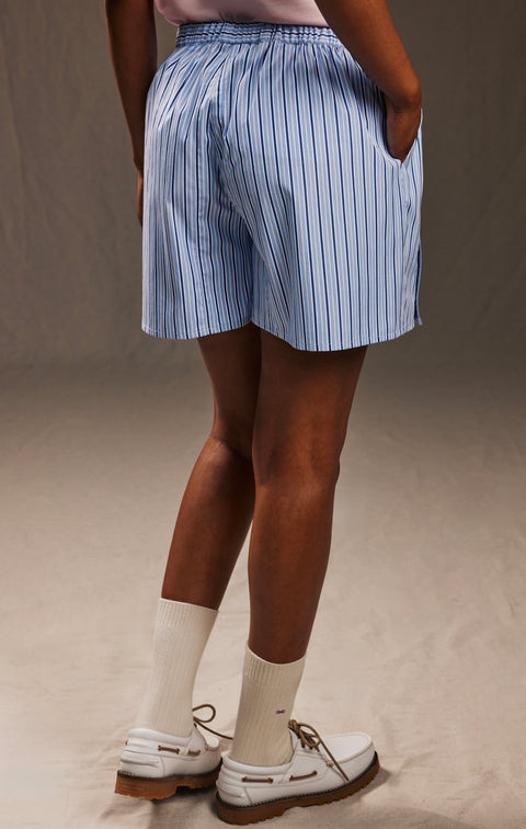 Pap'Atelier upcycled sky blue and white striped cotton shorts - Image 2