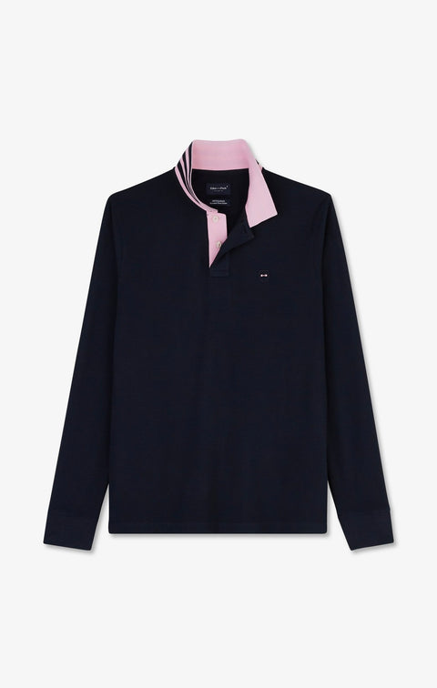 Navy cotton polo with contrasting neck - Image 2