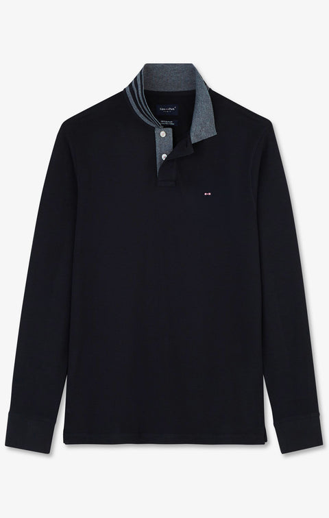 Black cotton polo with contrasting neck - Image 2