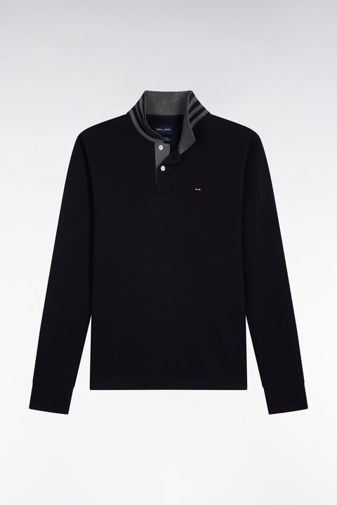 Black cotton polo with contrasting neck - Image 2