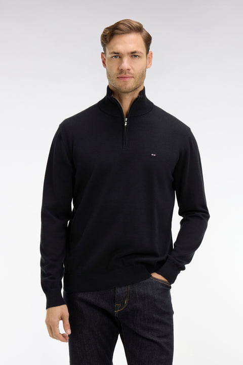 Black cotton jersey jumper with trucker neck - Image 3