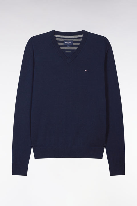 Navy blue cotton V-neck sweater - Image 2