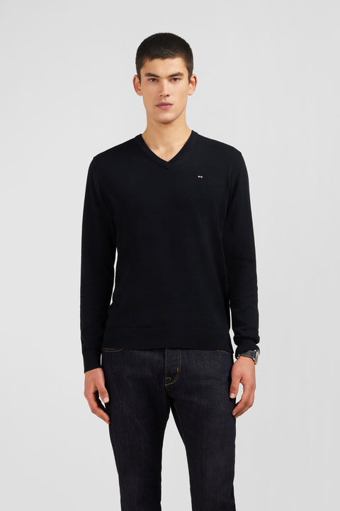 Black cotton V-neck sweater - Image 2