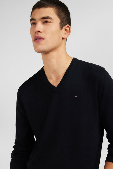 Black cotton V-neck sweater - Image 2