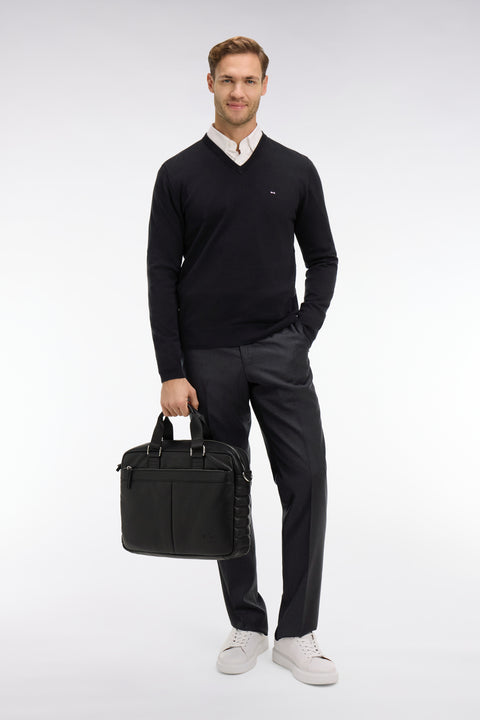 Black cotton V-neck sweater - Image 1