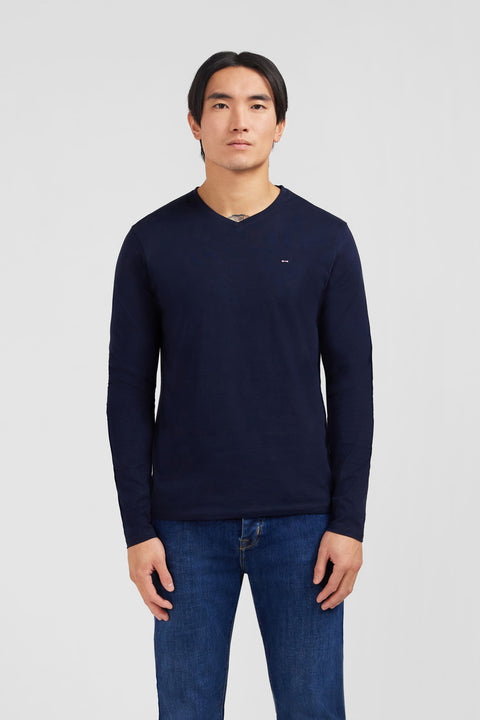 Long sleeved navy blue V neck t-shirt - Image 1