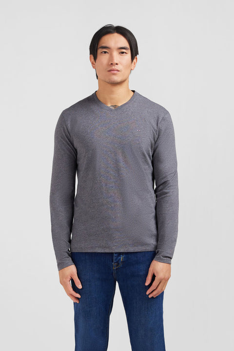 Long sleeved grey V neck t-shirt - Image 1