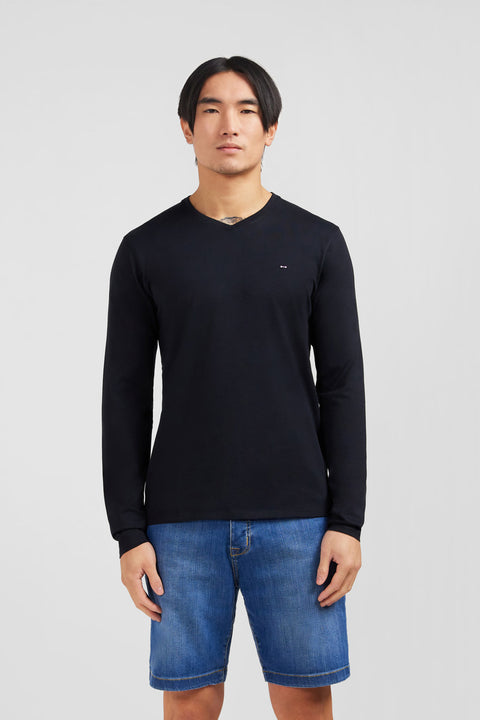 Long sleeved black V neck t-shirt - Image 1