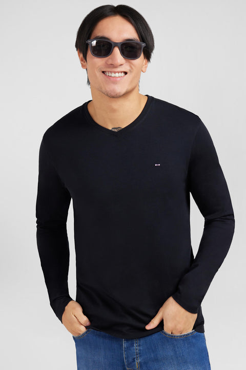Long sleeved black V neck t-shirt - Image 1