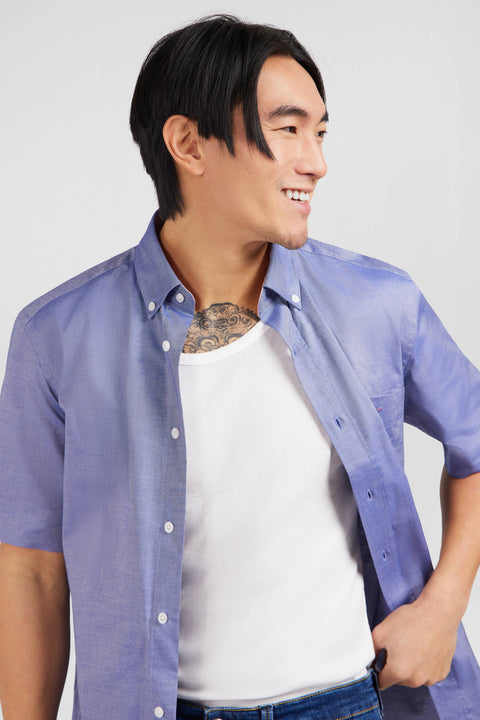 Short sleeved navy cotton shirt - Image 1