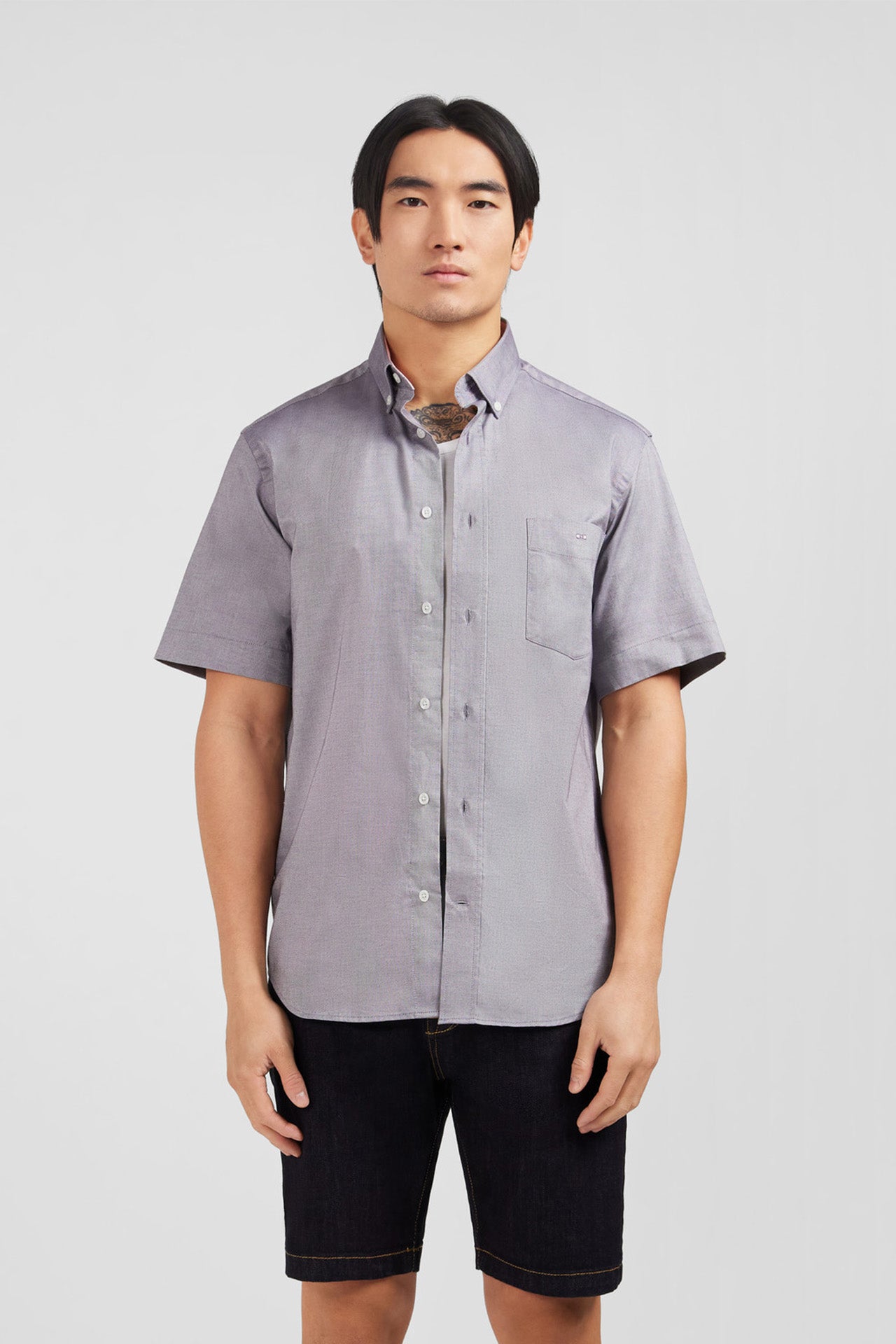 Short sleeved grey cotton shirt