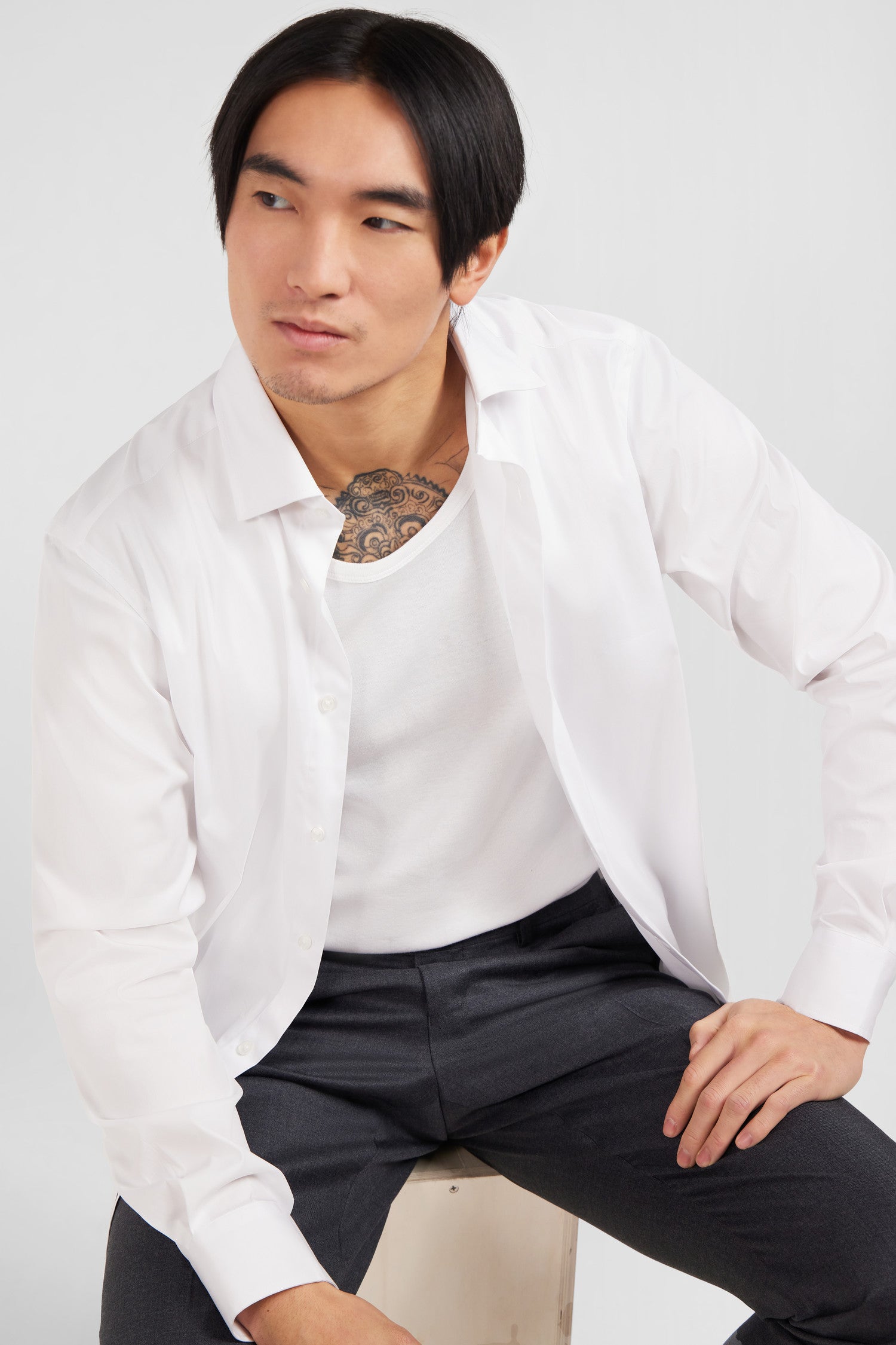 Slim-fit White shirt in stretch poplin - 37 Slim-fit White shirt in stretch poplin - 37