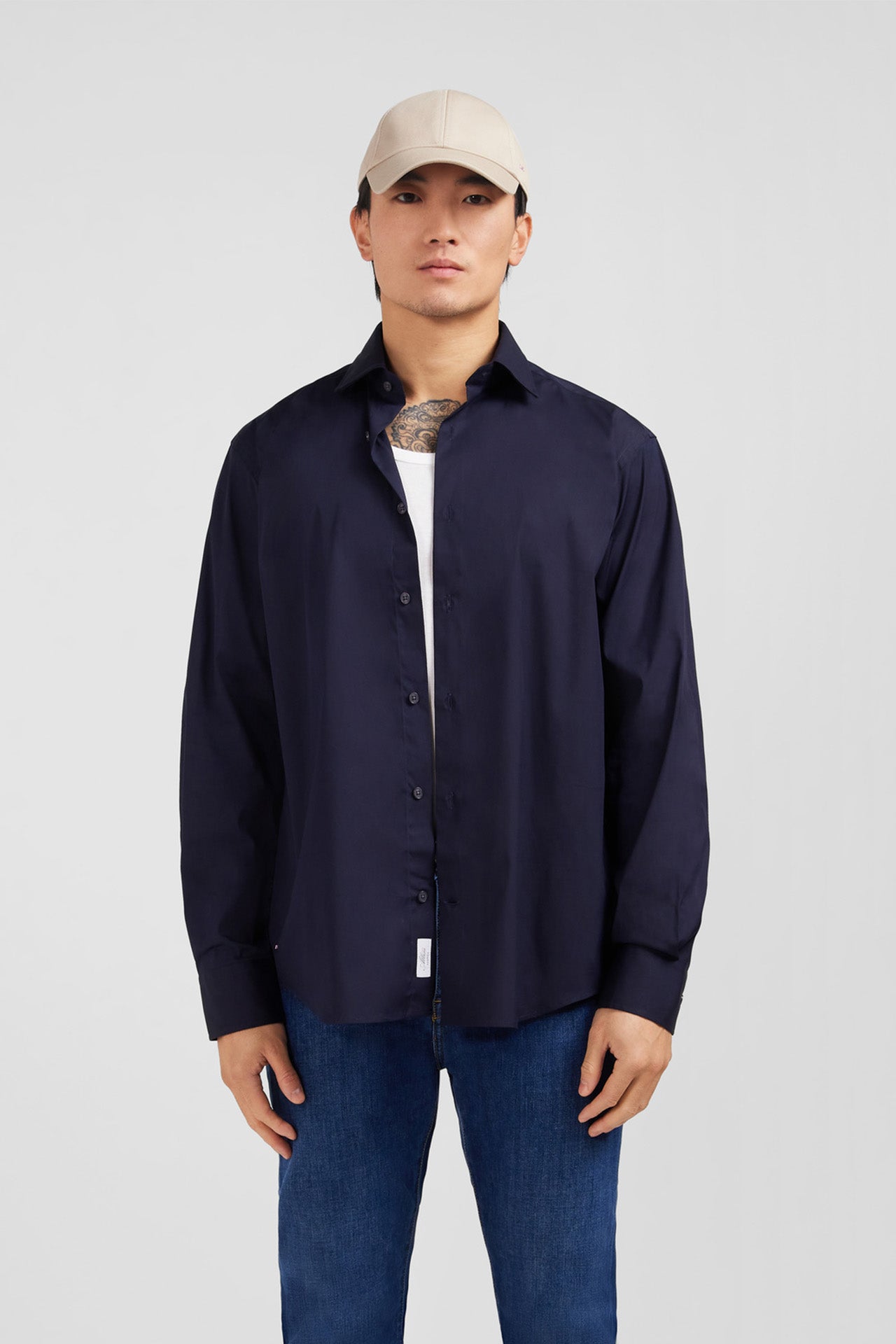 Dark blue shirt in stretch cotton