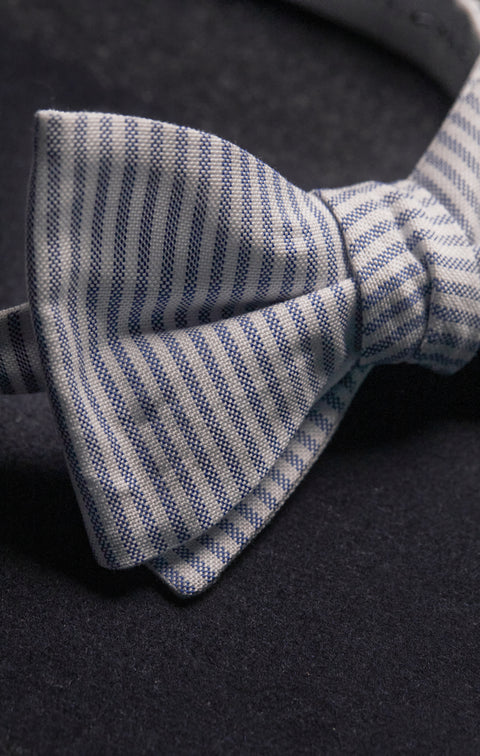 Pap'Atelier upcycled white and sky striped bow tie - Image 3