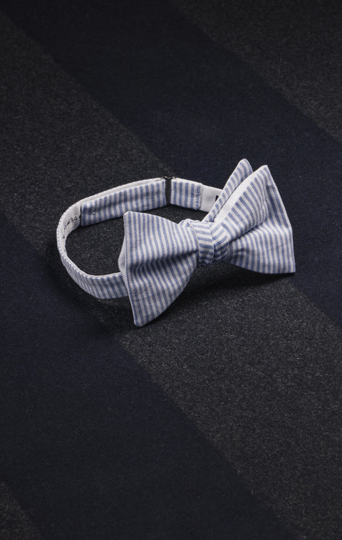 Pap'Atelier upcycled white and sky striped bow tie - Image 2