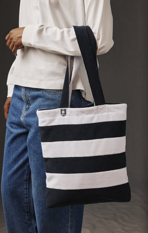 Pap'Atelier upcycled terry cloth striped shopping bag - Image 2