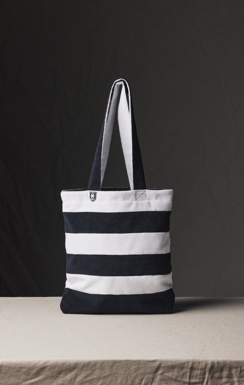 Pap'Atelier upcycled terry cloth striped shopping bag - Image 1