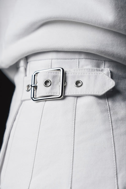 Pap'atelier white pleated kilt skirt with striped trim - Image 3