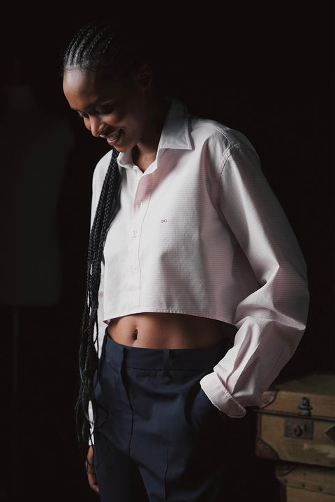 Pap'atelier striped pink and white cropped cotton shirt - Image 1