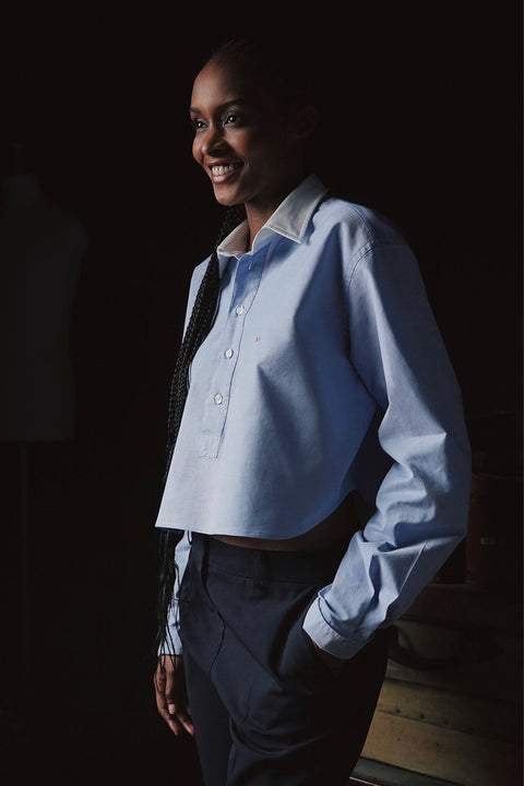 Pap'atelier light blue cropped cotton shirt - Image 1