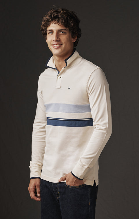 Upcycled white cotton jersey jersey with Pap'Atelier patchwork stripes - Image 1