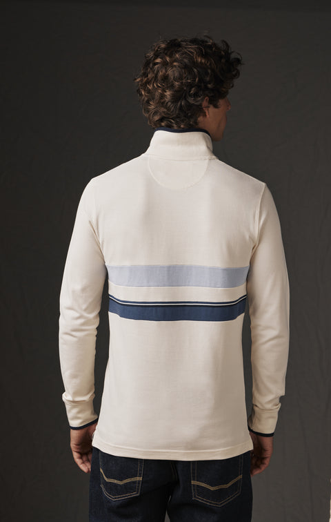 Upcycled white cotton jersey jersey with Pap'Atelier patchwork stripes - Image 2