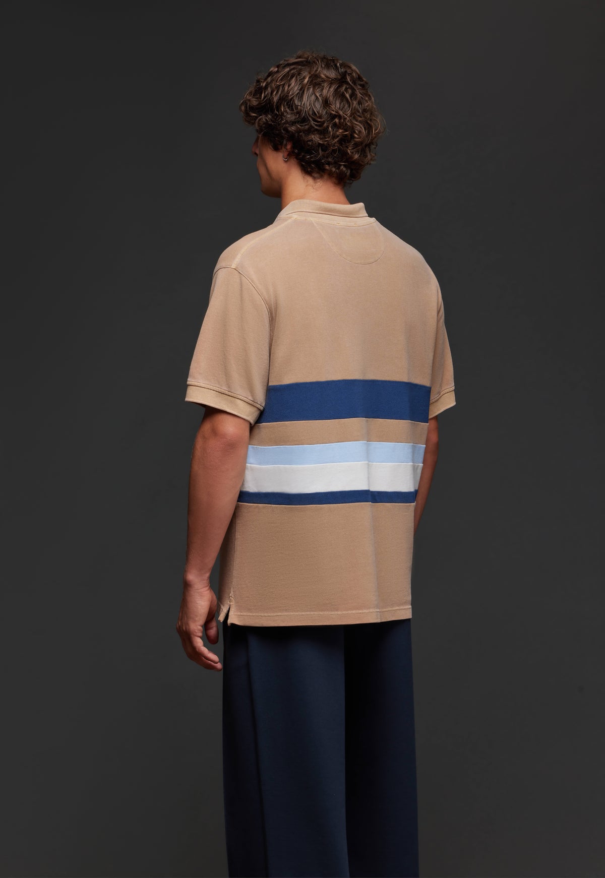 Camel striped cotton polo shirt cut and sewn upcycled Pap'Atelier