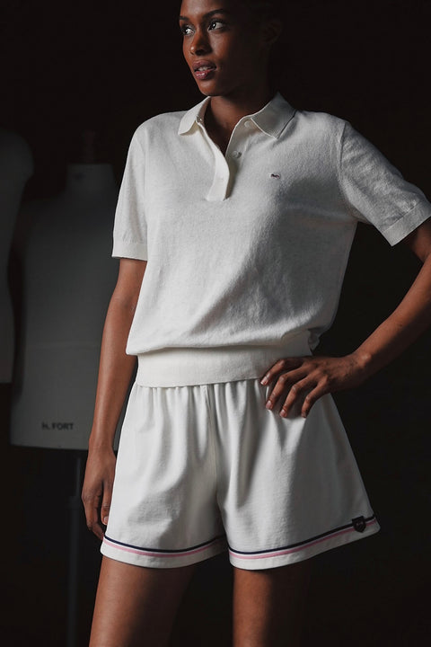 Pap'atelier white shorts with elastic waist striped trims and crest - Image 1