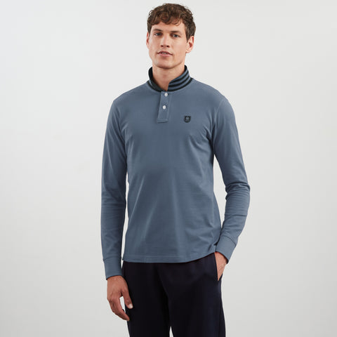 Grey-blue long-sleeved polo shirt - Image 3