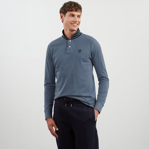 Grey-blue long-sleeved polo shirt - Image 1