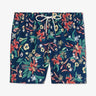 Navy blue swim shorts with floral pattern