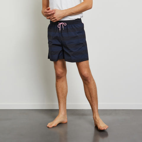 Navy blue striped swim shorts - Image 1