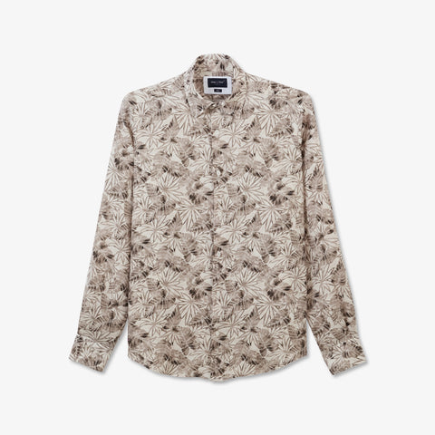 Beige linen shirt with a leaves print - Image 2