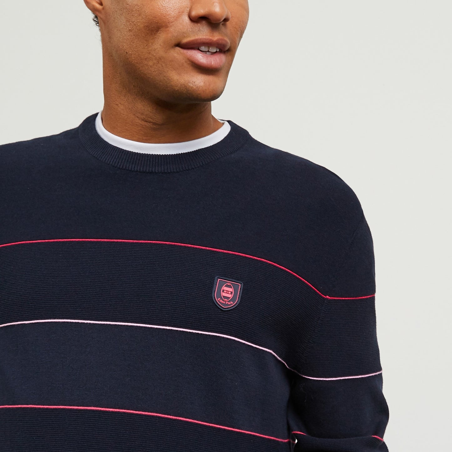 Dark blue striped jumper in combination knit