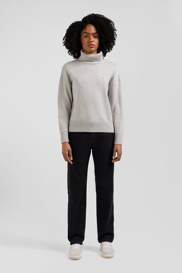 Relaxed light grey wool and cotton turtleneck jumper