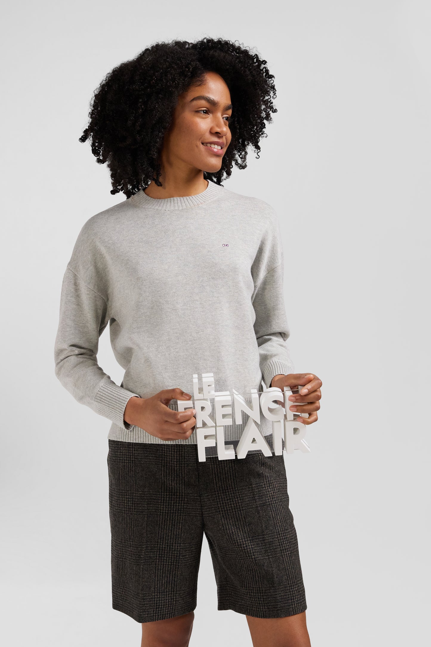 Relax light grey wool and cotton crew neck jumper