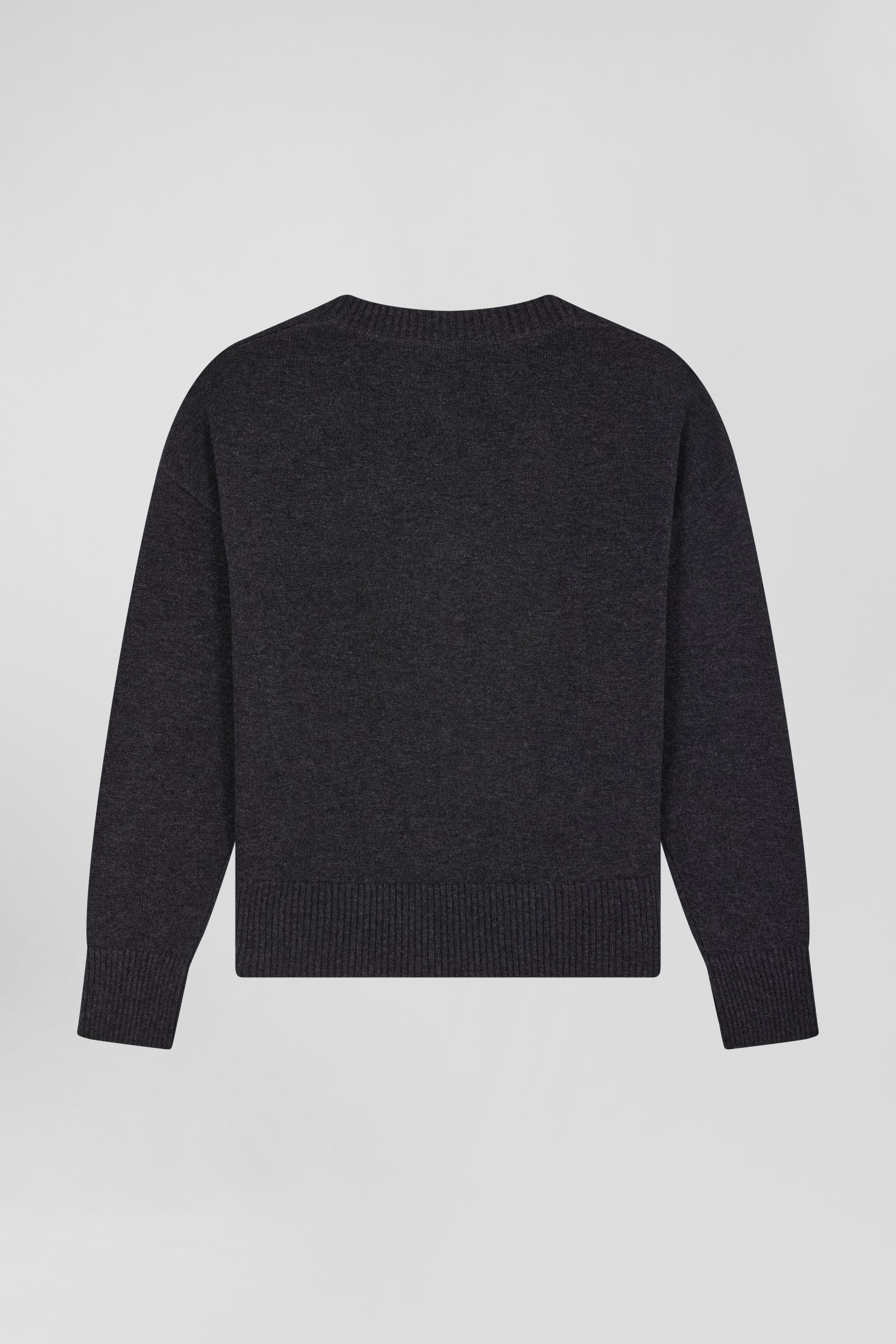 Relax dark grey mottled wool and cotton V-neck jumper