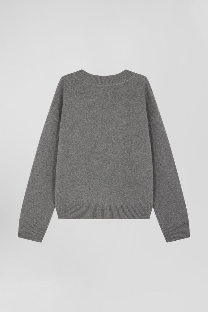 Pull col V en laine et cachemire gris coupe Relaxed