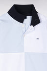 Straight-fit cut and sew short-sleeved polo shirt in sky blue and white cotton