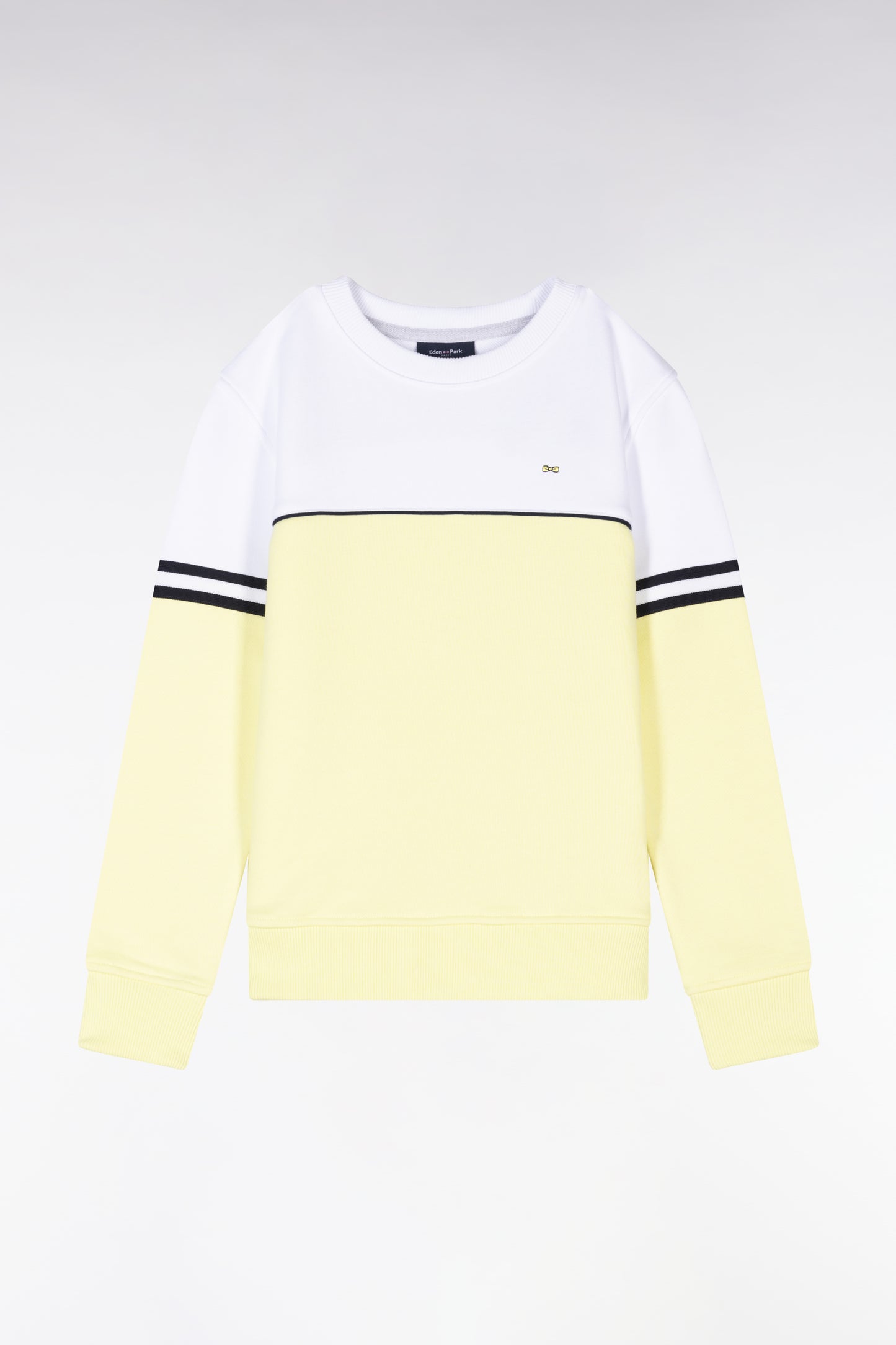 Sweatshirt bicolore en coton jaune et blanc coupe droite