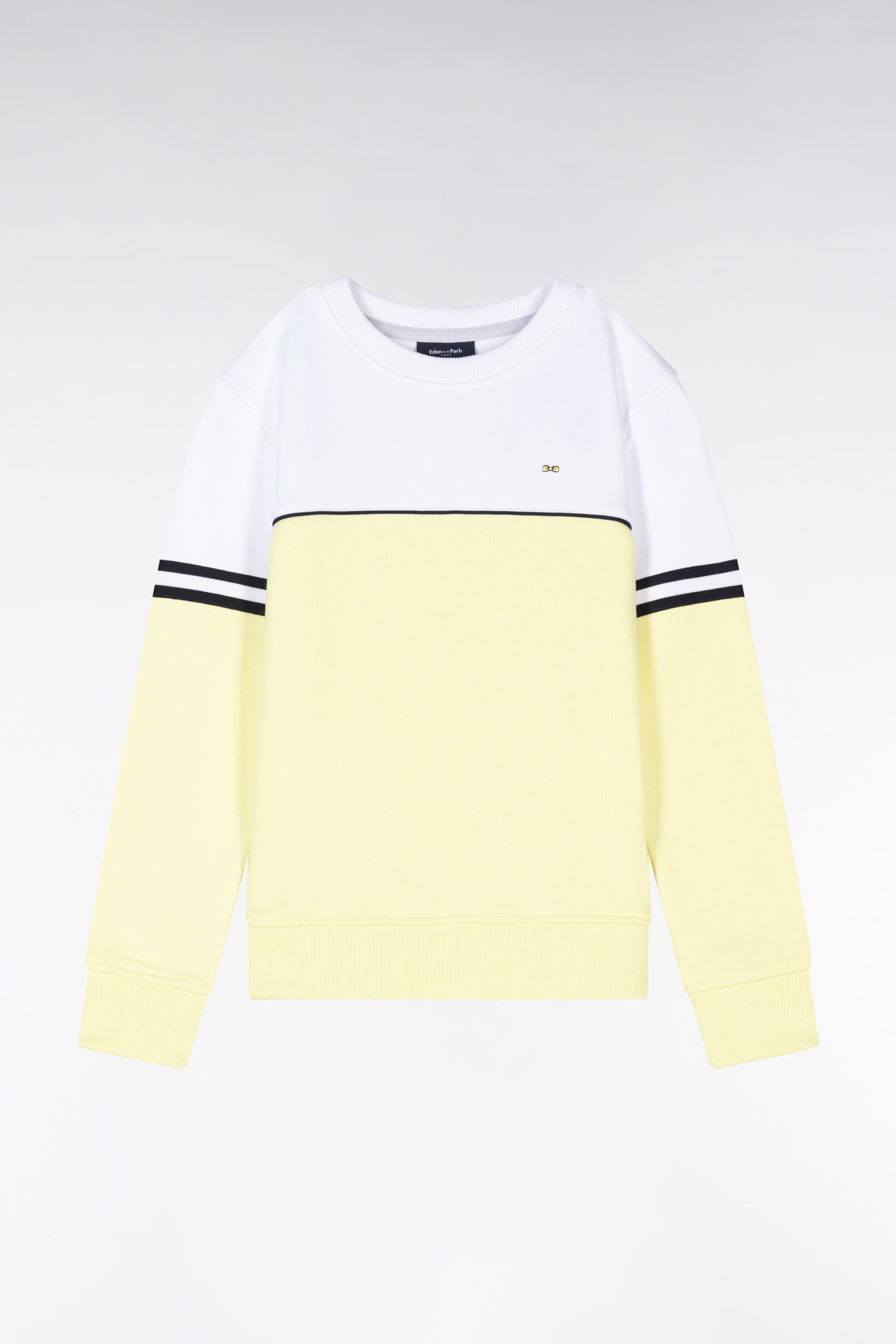 Sweatshirt bicolore en coton jaune et blanc coupe droite