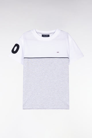 Two-tone T-shirt in grey cotton, straight cut