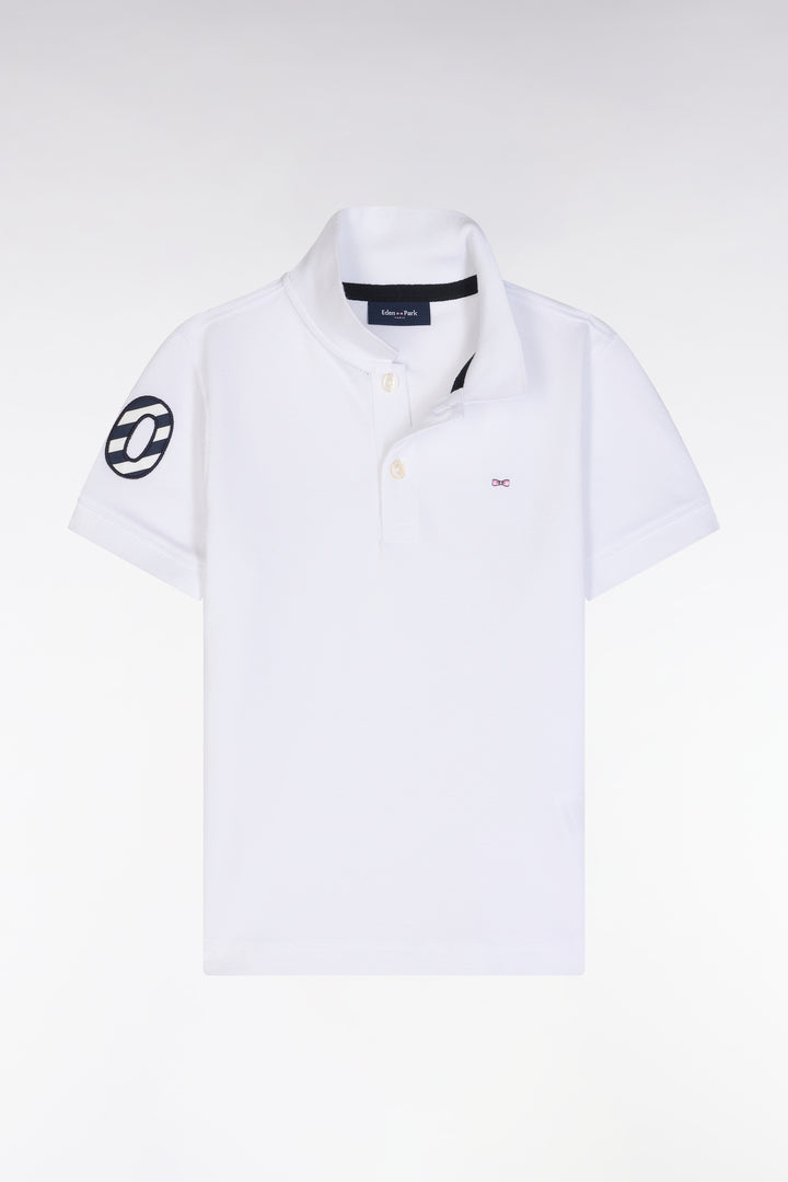 Polo à manches courtes en piqué coton blanc broderie 10 coupe droite