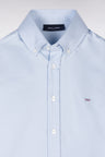 Straight short-sleeved sky blue cotton shirt