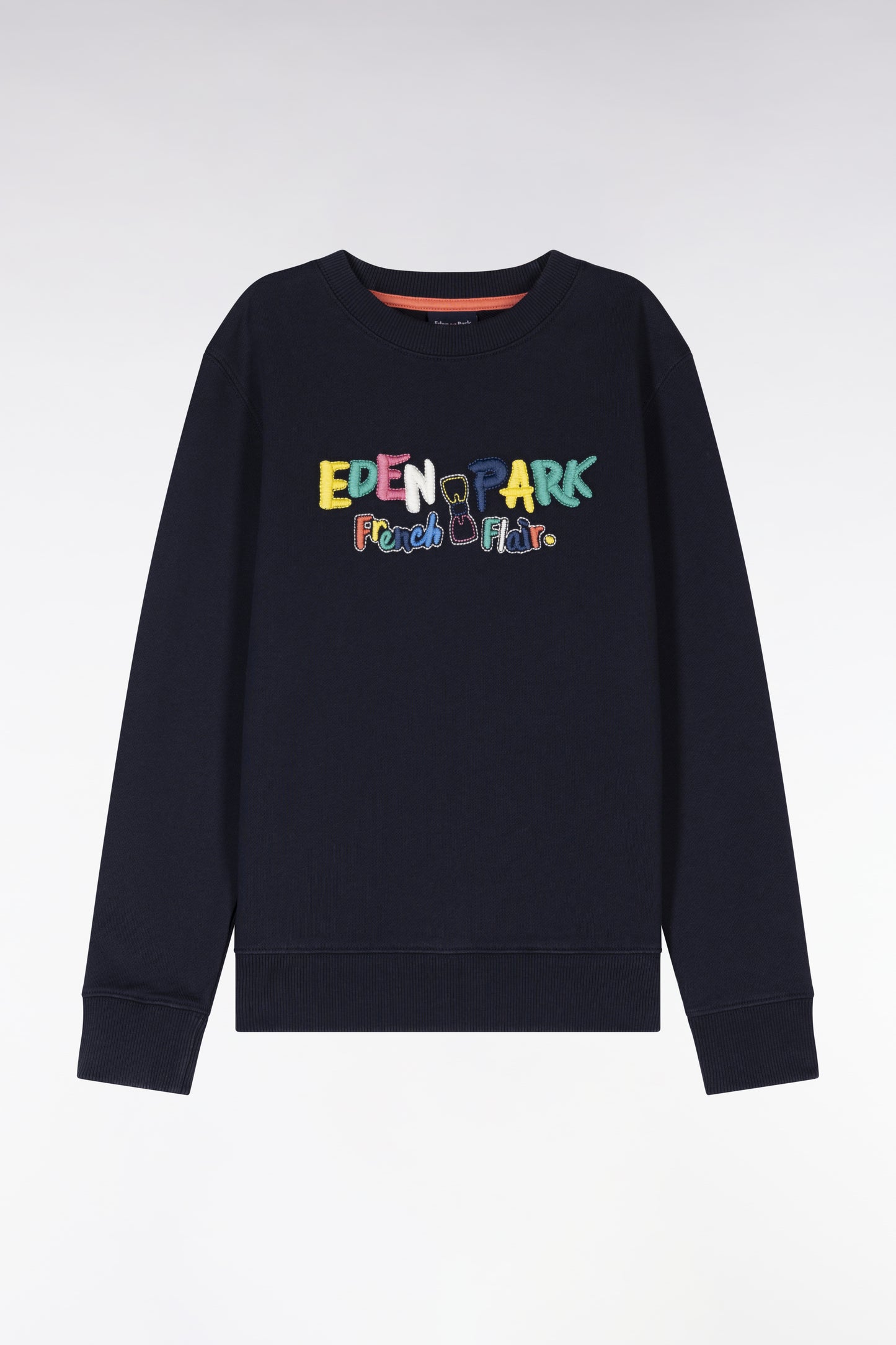 Sweatshirt en coton marine broderie multicolore coupe droite