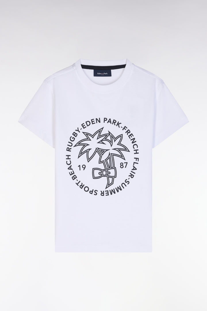 T-shirt en coton blanc sérigraphie palmier marine coupe droite