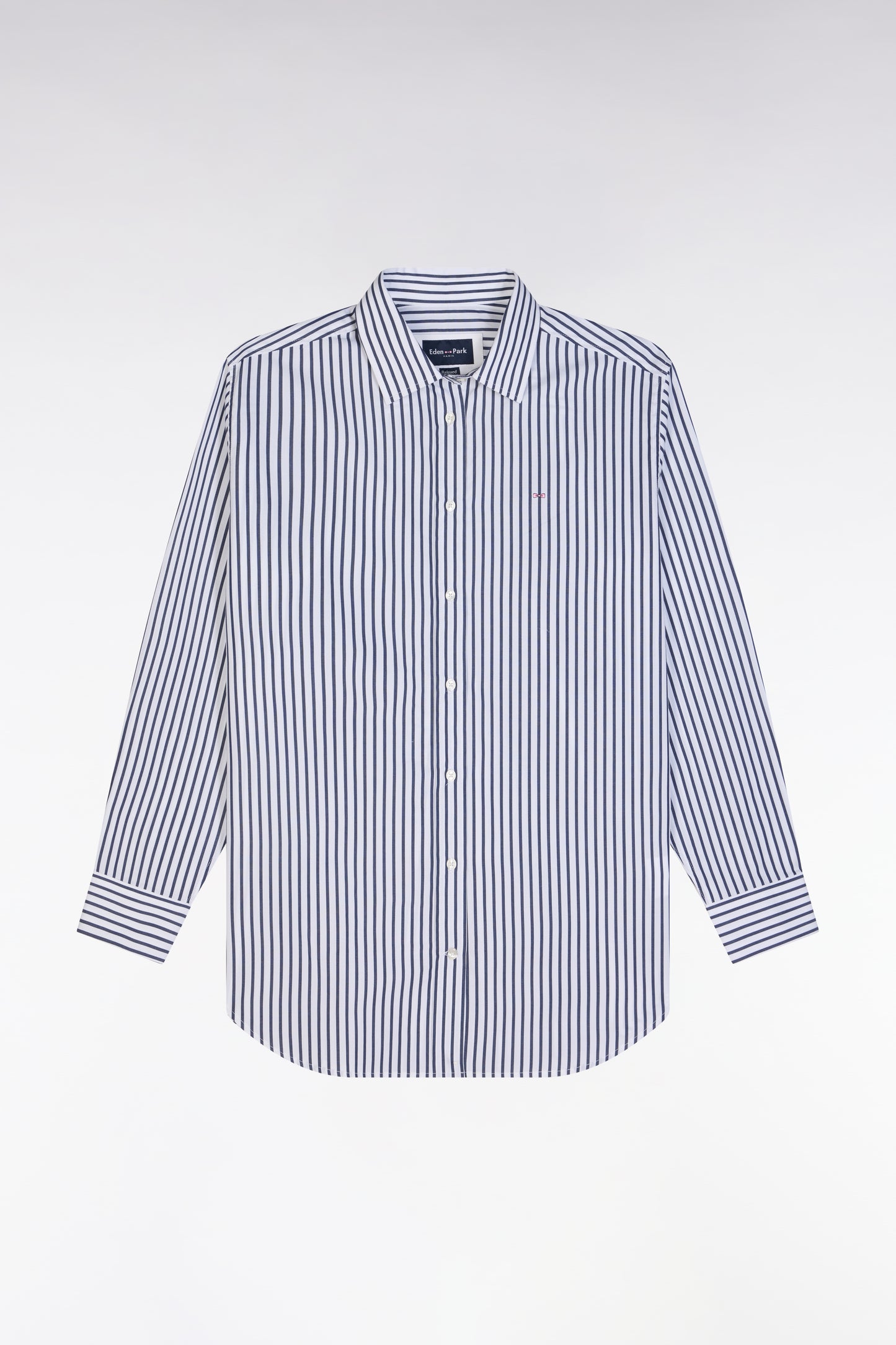 Relax-fit sky blue cotton shirt with stick stripes