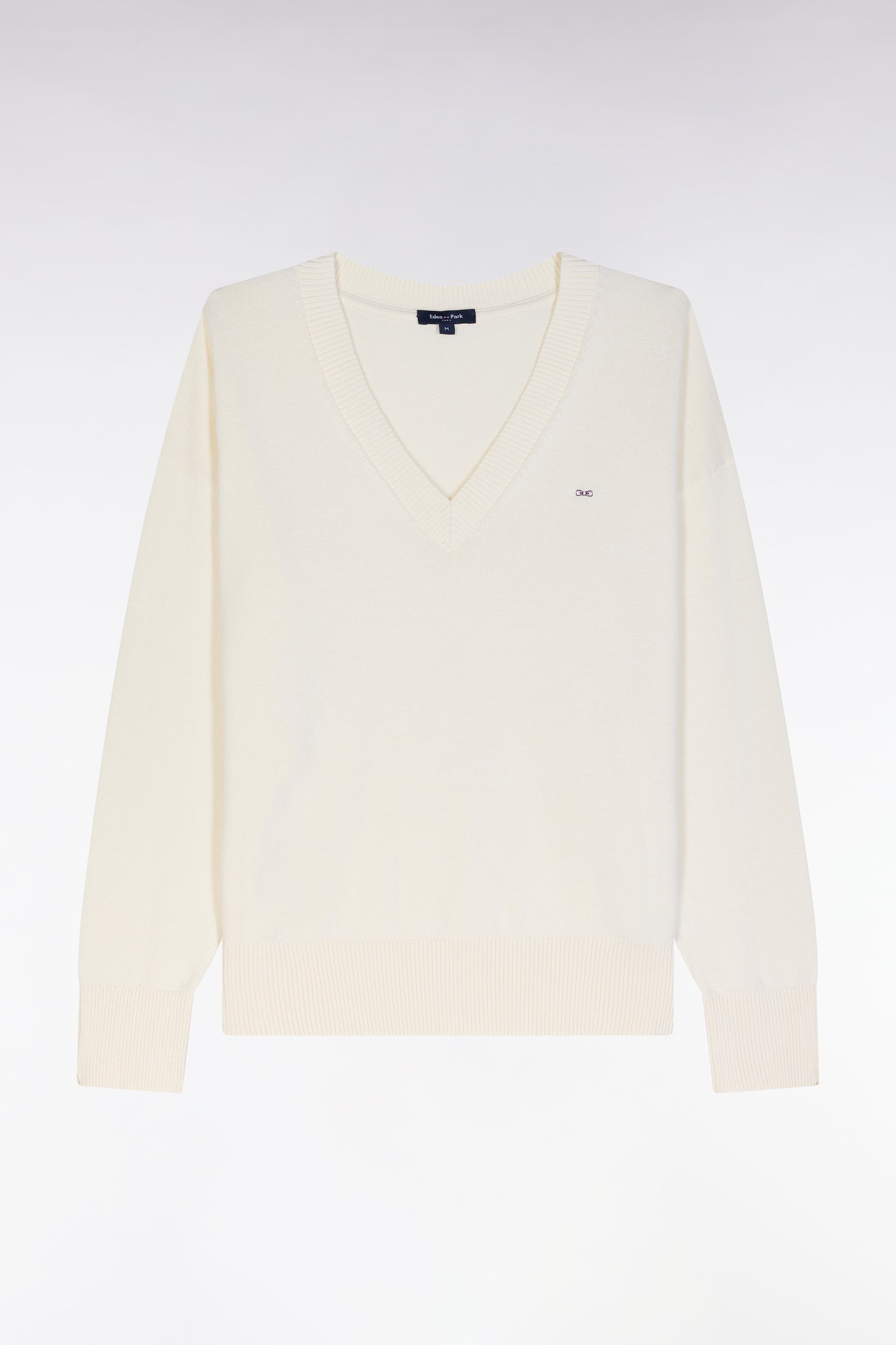 Relaxed-fit beige cotton V-neck jumper