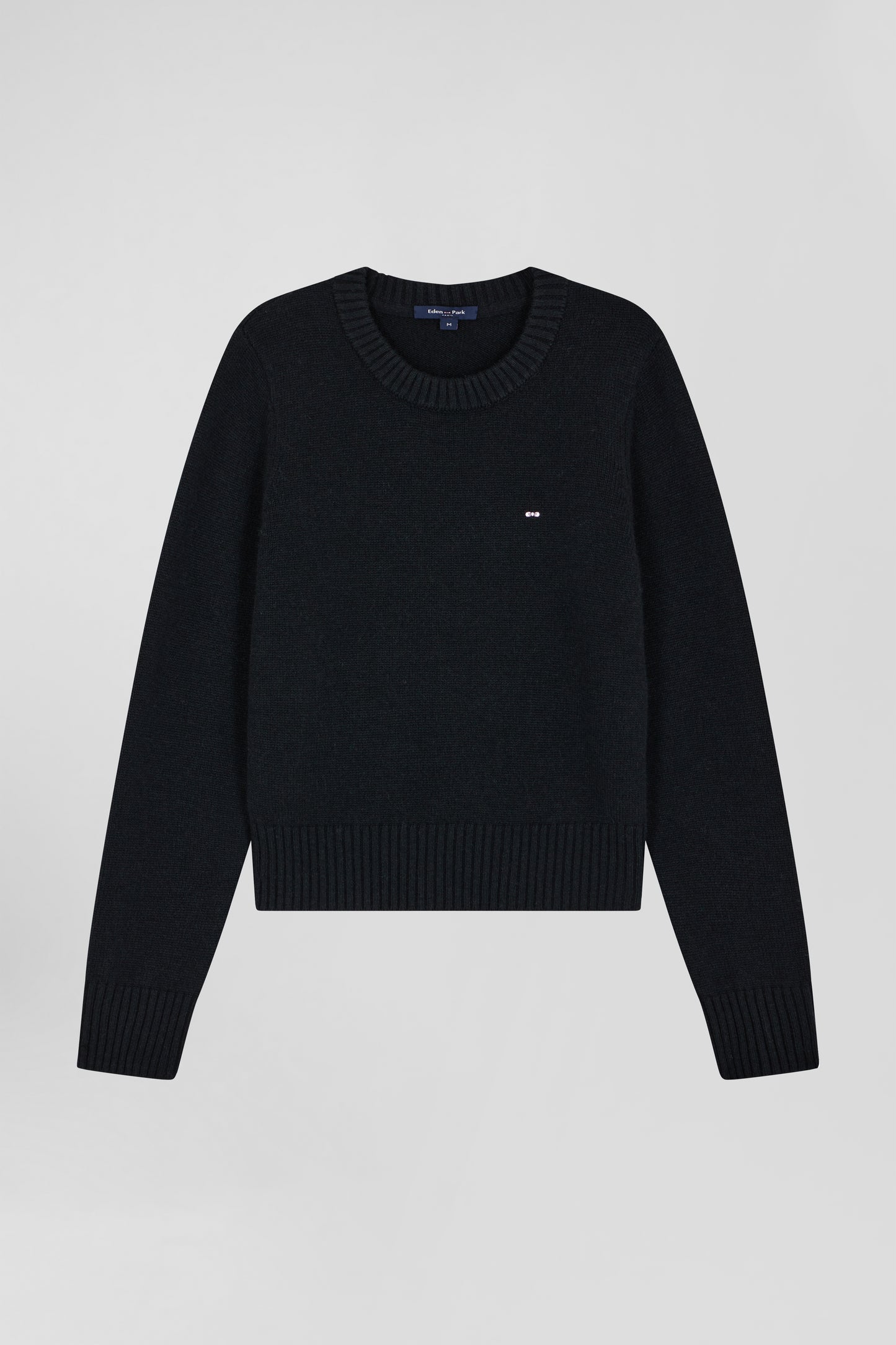 Black wool and cashmere round-neck sweater, regular fit