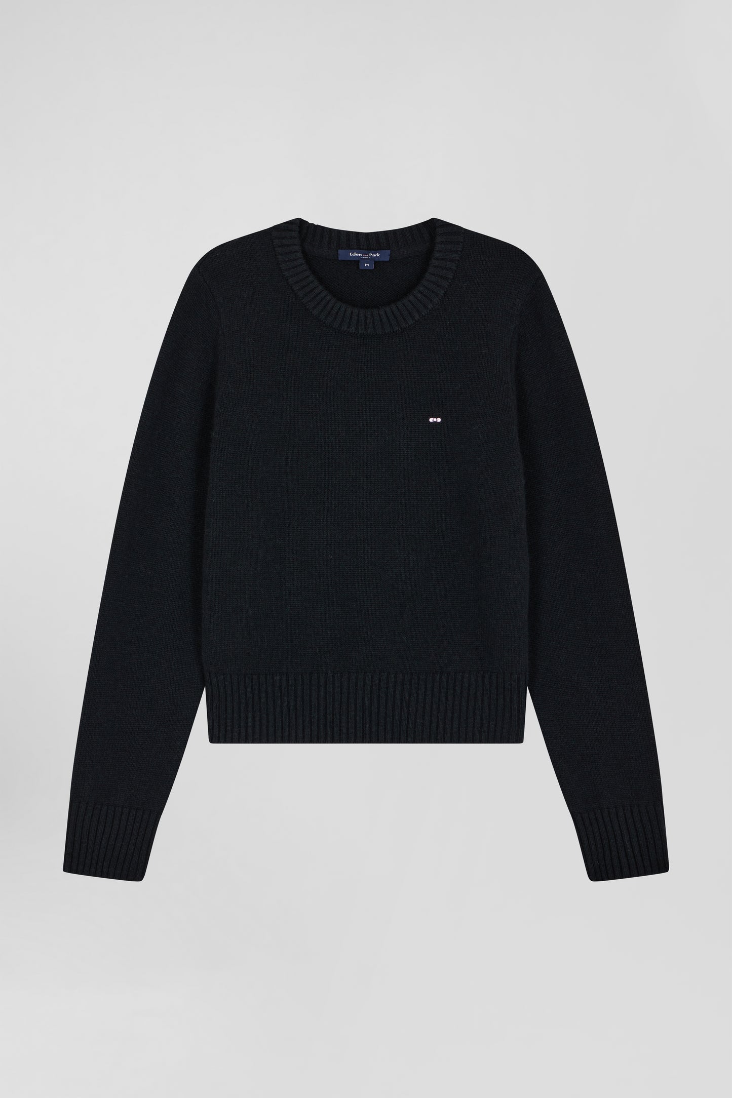 Regular sky black round-neck wool and cashmere jumper